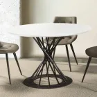 Tavolo da Pranzo Rotondo con Piano in Legno Laminato e Base in Acciaio - Mileto Viadurini