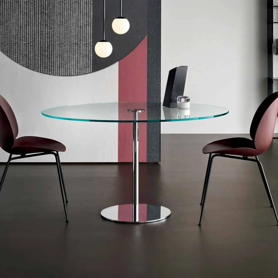 Tavolo da Pranzo Rotondo con Piano in Vetro Extrachiaro Made in Italy – Dolce Viadurini