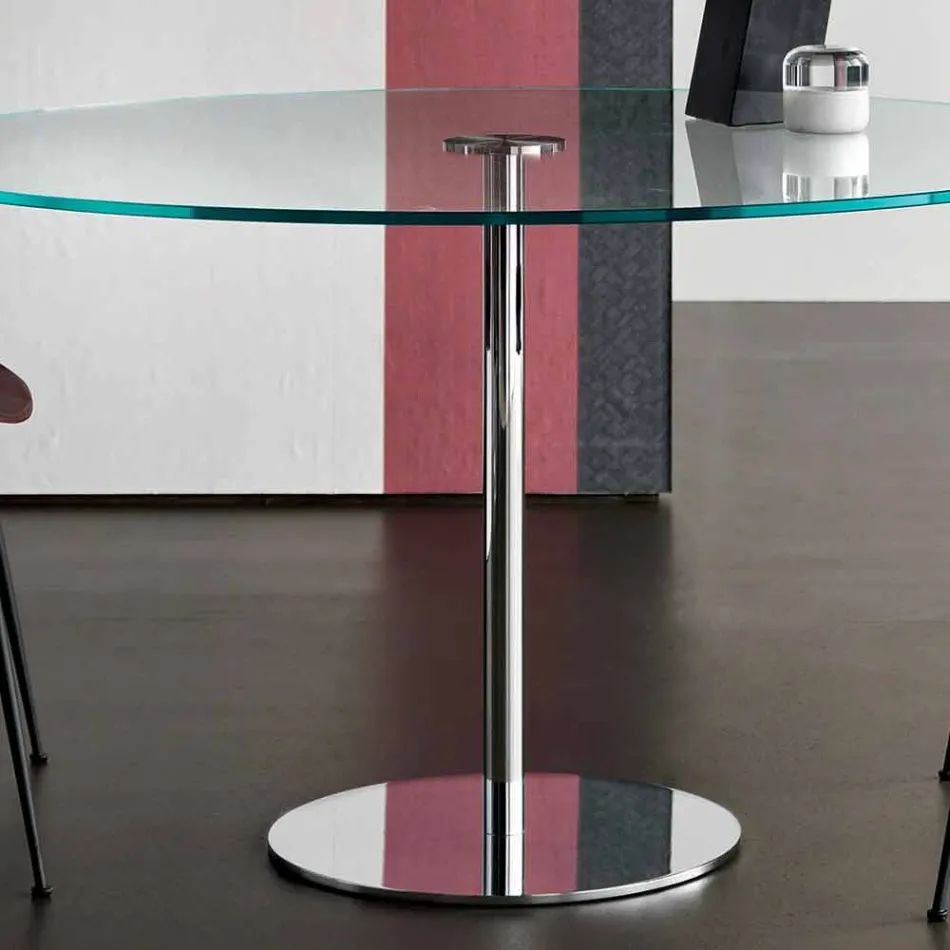 Tavolo da Pranzo Rotondo con Piano in Vetro Extrachiaro Made in Italy – Dolce Viadurini
