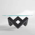 Tavolo da pranzo rotondo in legno con piano in vetro Bao, design moderno Viadurini