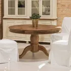 Tavolo da Pranzo Rotondo in Legno Tropicale Riciclato con Base Centrale - Slide Viadurini