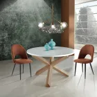 Tavolo da Pranzo Rotondo in Mdf Bianco Opaco e Legno Massello - Dante Viadurini