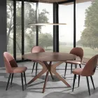 Tavolo da Pranzo Rotondo in Mdf Impiallacciato e Legno Massello - Fulmine Viadurini