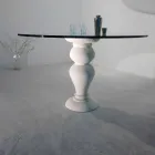 Tavolo da pranzo rotondo in pietra e cristallo Edipo, design classico Viadurini