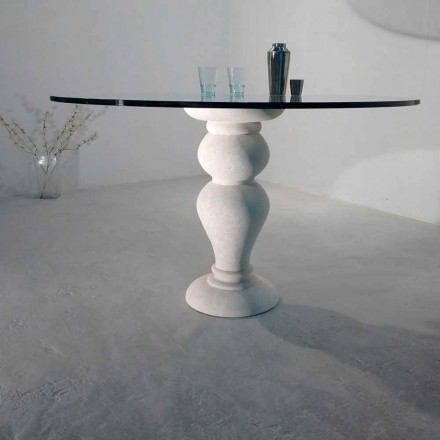 Tavolo da pranzo rotondo in pietra e cristallo Edipo, design classico Viadurini
