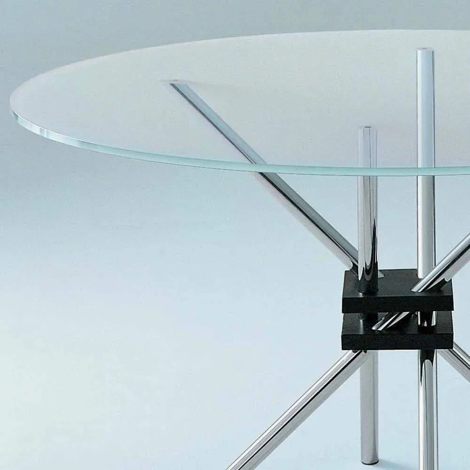 Tavolo da Pranzo Rotondo in Vetro Temperato e Acciaio Made in Italy - Trebbiano Viadurini