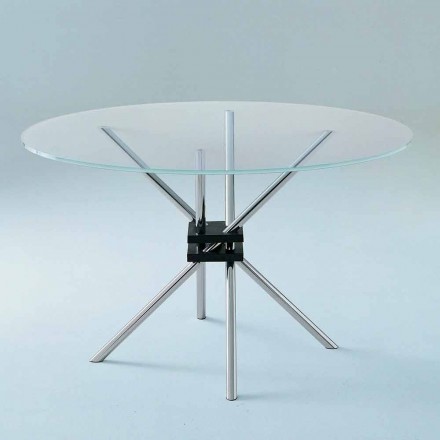 Tavolo da Pranzo Rotondo in Vetro Temperato e Acciaio Made in Italy - Trebbiano Viadurini