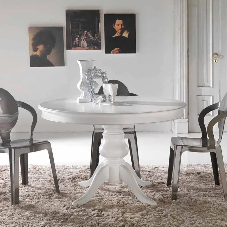 Tavolo da pranzo tondo classico in legno massello Oliva Viadurini
