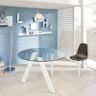 Tavolo da pranzo tondo con top in vetro Adamo, design moderno Viadurini