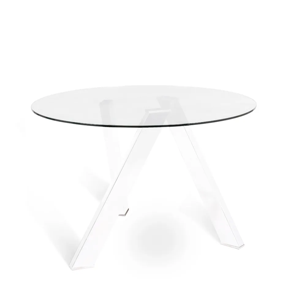 Tavolo da pranzo tondo con top in vetro Adamo, design moderno Viadurini