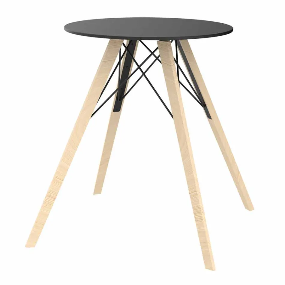 Tavolo da Pranzo Tondo in Legno e Piano in Hpl, 4 Pezzi - Faz Wood by Vondom Viadurini