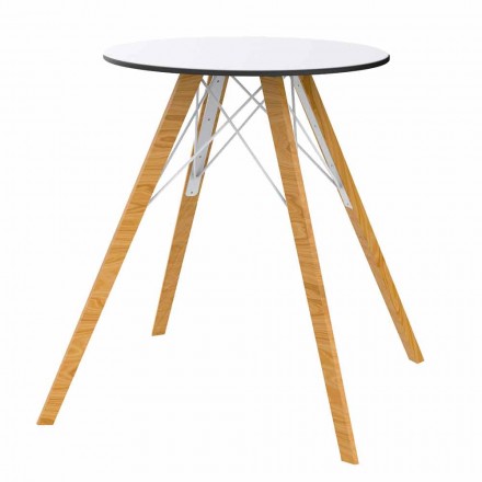 Tavolo da Pranzo Tondo in Legno e Piano in Hpl, 4 Pezzi - Faz Wood by Vondom Viadurini