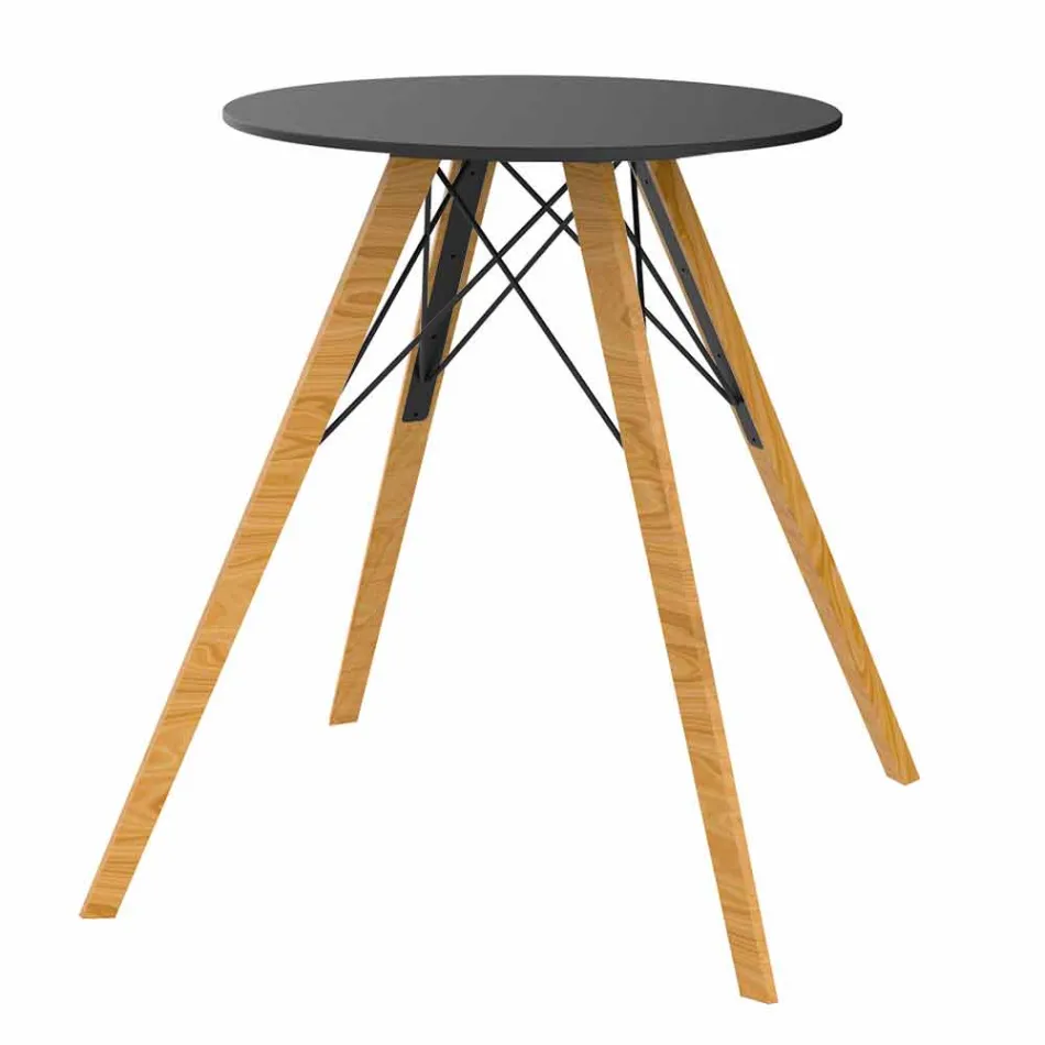 Tavolo da Pranzo Tondo in Legno e Piano in Hpl, 4 Pezzi - Faz Wood by Vondom Viadurini
