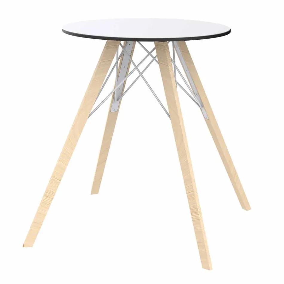 Tavolo da Pranzo Tondo in Legno e Piano in Hpl, 4 Pezzi - Faz Wood by Vondom Viadurini