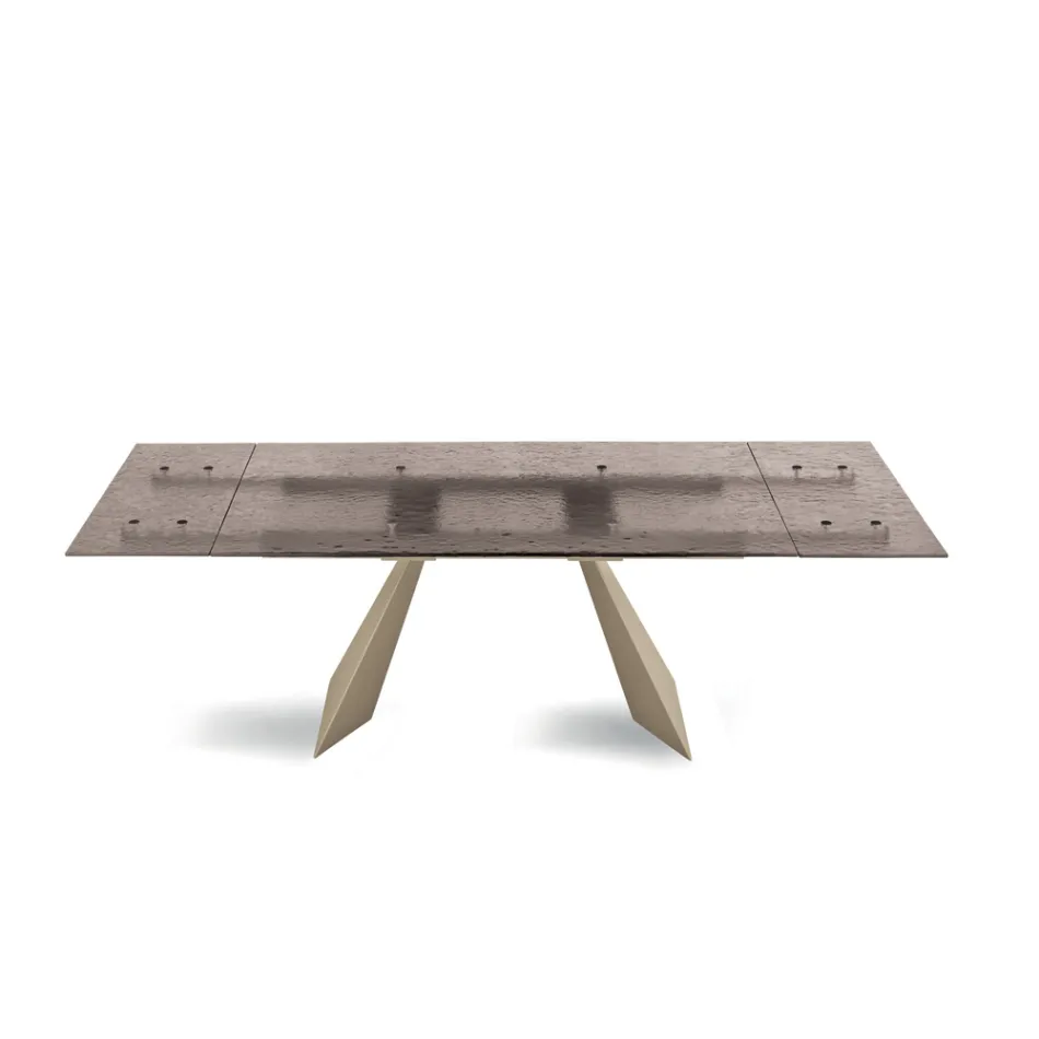 Tavolo da Soggiorno 160x90 con Piano in Vetro Martellato Trasparente - Martello Viadurini