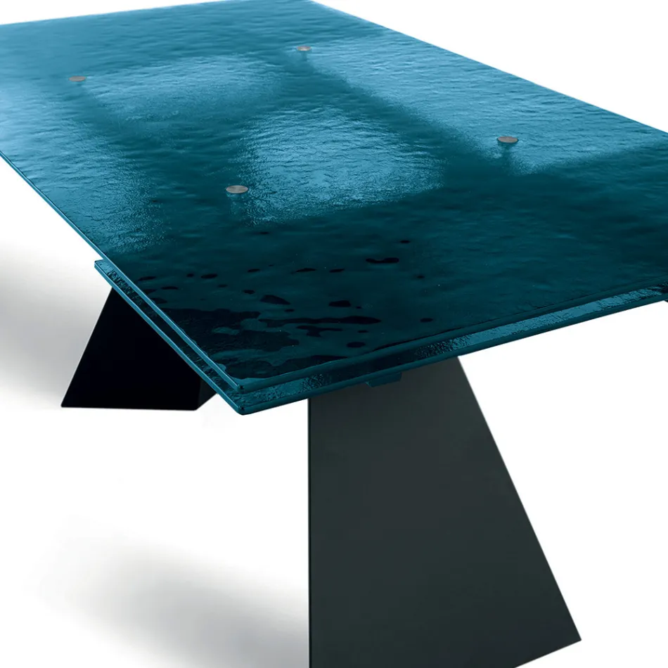 Tavolo da Soggiorno 160x90 con Piano in Vetro Martellato Trasparente - Martello Viadurini