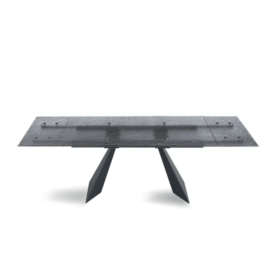 Tavolo da Soggiorno 160x90 con Piano in Vetro Martellato Trasparente - Martello Viadurini