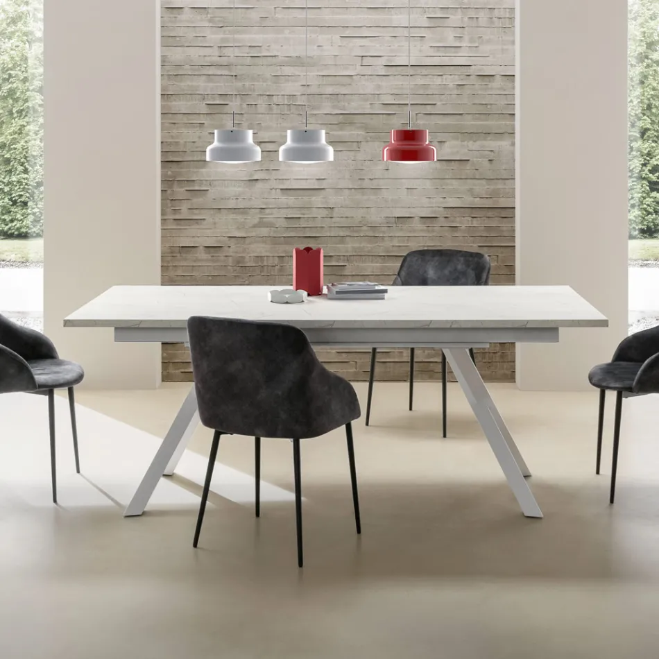Tavolo da Soggiorno Allungabile a 260 o 300 cm in Metallo e HPL - Borgo Viadurini