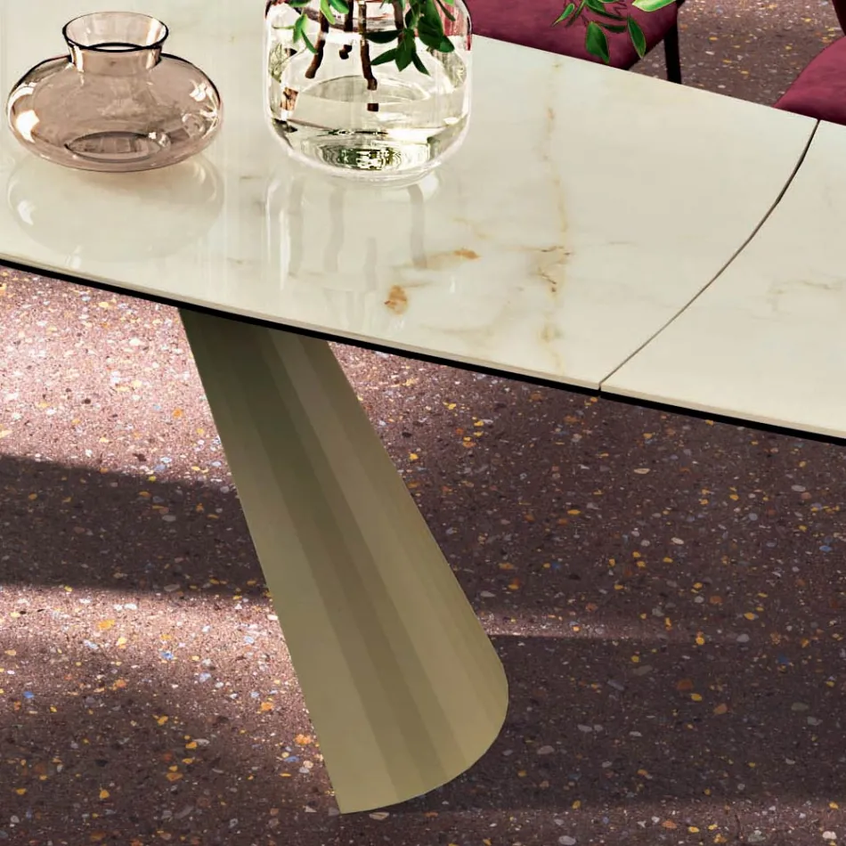 Tavolo da Soggiorno Allungabile con Piano a Botte in Ceramica Made in Italy - Occhiali Viadurini