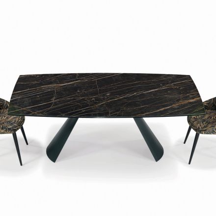 Tavolo da Soggiorno Allungabile con Piano a Botte in Ceramica Made in Italy - Occhiali Viadurini