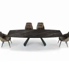 Tavolo da Soggiorno Allungabile con Piano a Botte in Ceramica Made in Italy - Occhiali Viadurini