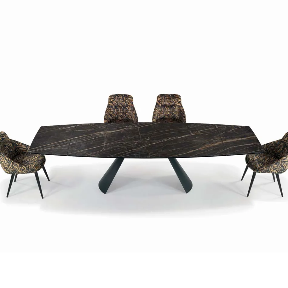 Tavolo da Soggiorno Allungabile con Piano a Botte in Ceramica Made in Italy - Occhiali Viadurini