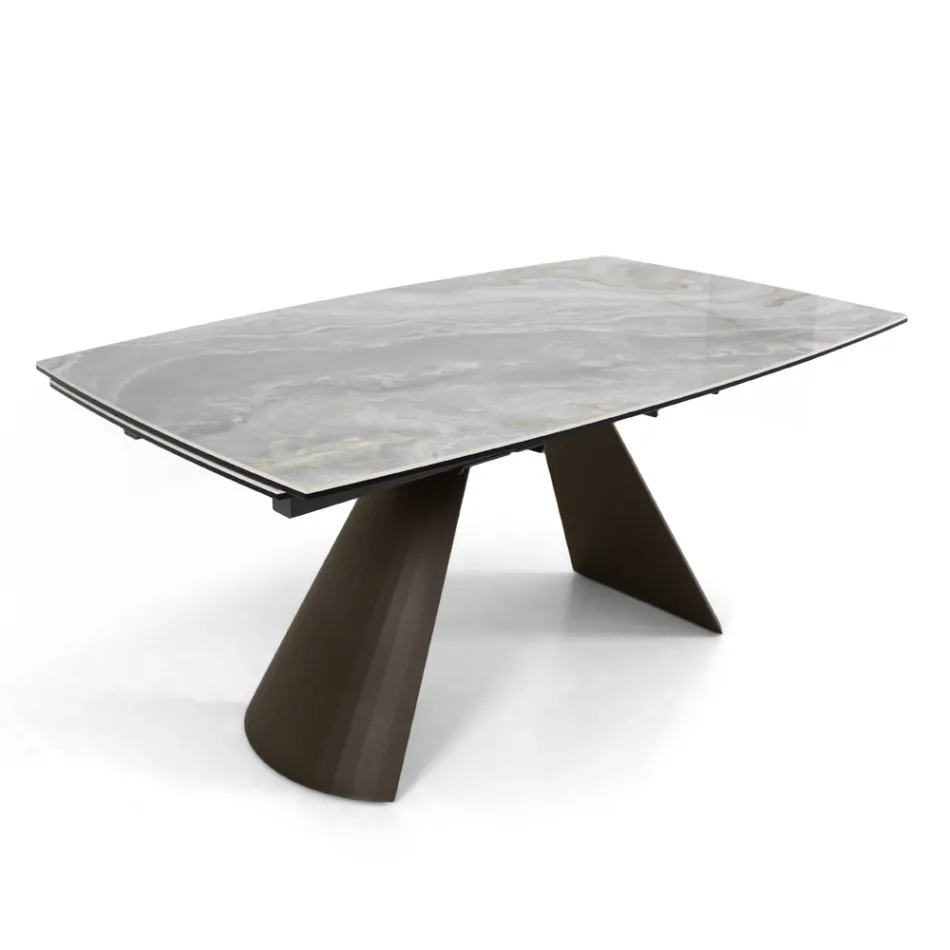 Tavolo da Soggiorno Allungabile con Piano a Botte in Ceramica Made in Italy - Occhiali Viadurini