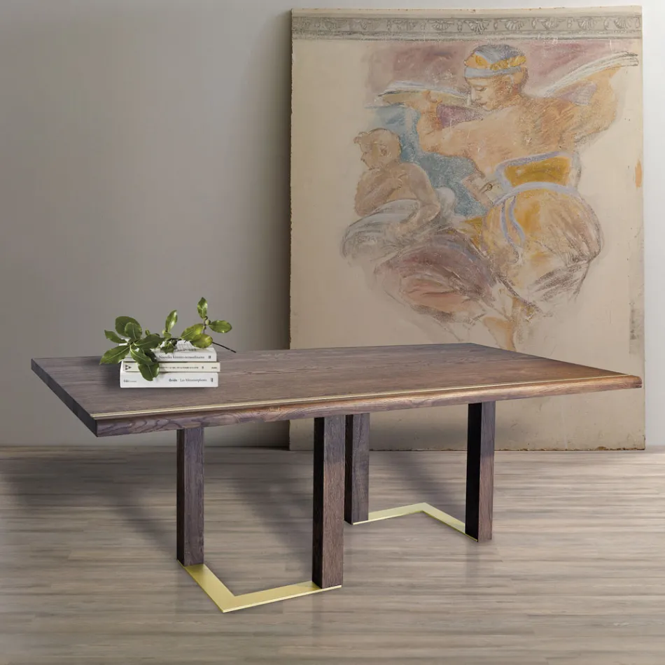 Tavolo da Soggiorno con Struttura in Legno di Rovere Nodato Made in Italy - Giusy Viadurini