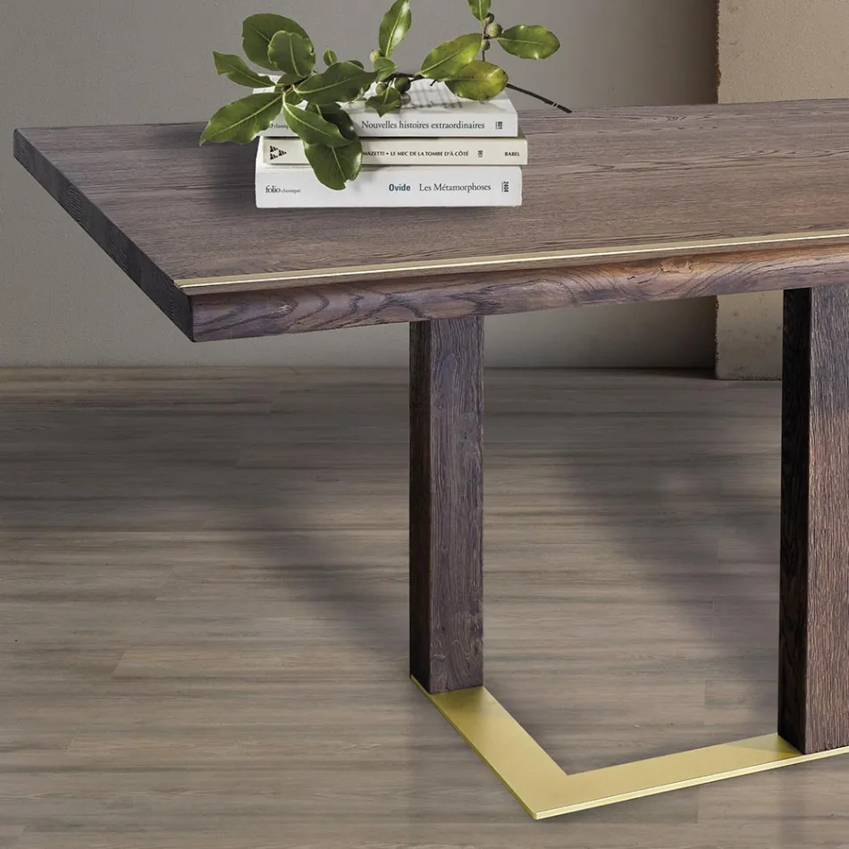 Tavolo da Soggiorno con Struttura in Legno di Rovere Nodato Made in Italy - Giusy Viadurini