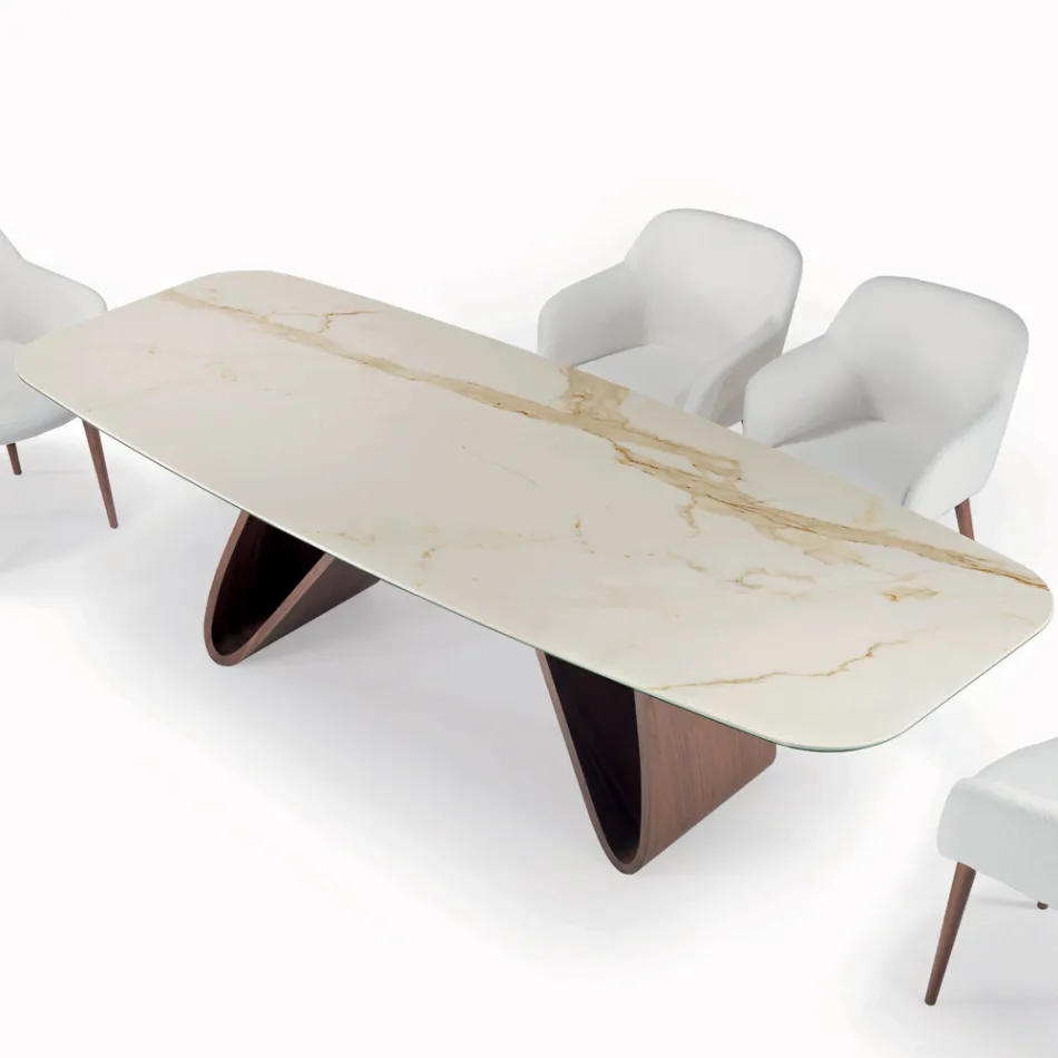 Tavolo da Soggiorno Fisso con Base in Legno Made in Italy - Equatore Viadurini