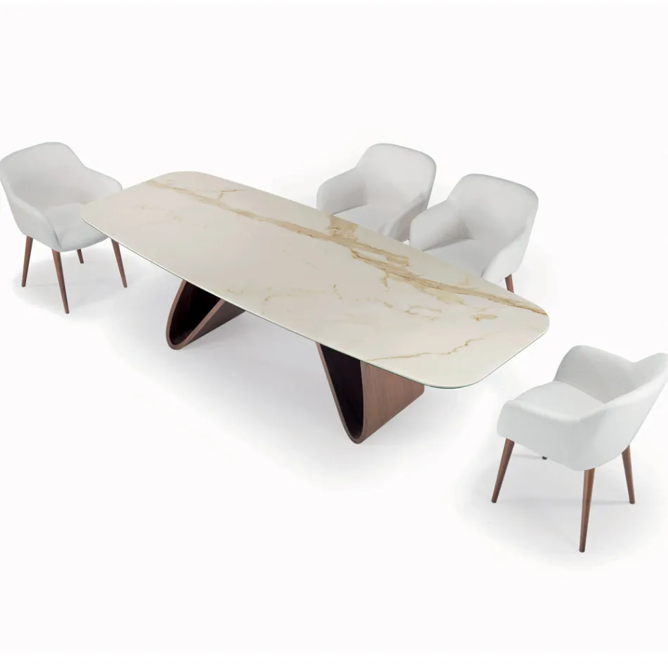 Tavolo da Soggiorno Fisso con Base in Legno Made in Italy - Equatore Viadurini