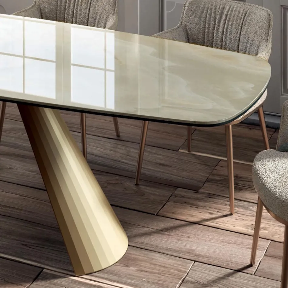 Tavolo da Soggiorno Fisso con Piano a Botte in Ceramica Made in Italy - Occhiali Viadurini