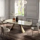 Tavolo da Soggiorno Fisso con Piano a Botte in Ceramica Made in Italy - Occhiali Viadurini