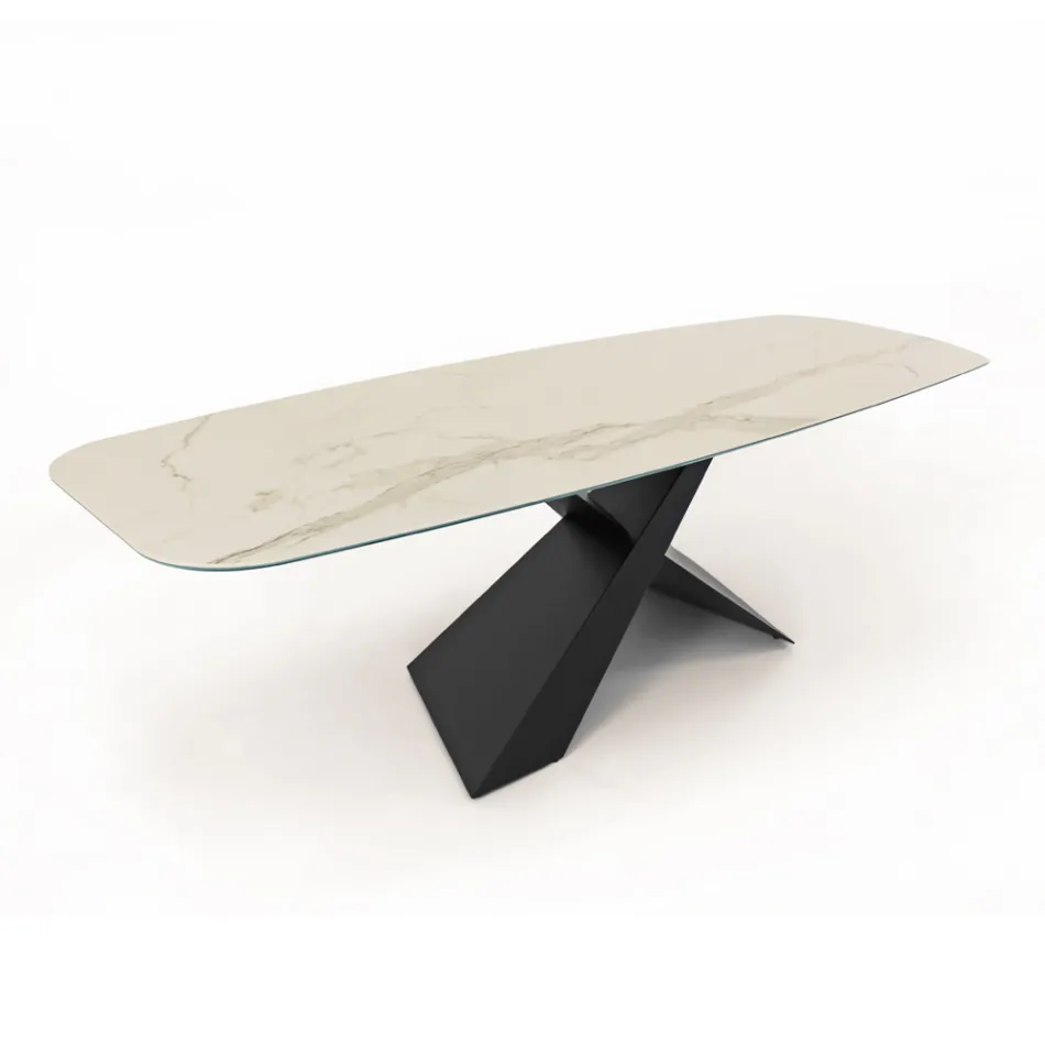 Tavolo da Soggiorno Fisso con Piano in Ceramica Realizzato in Italia - Ferie Viadurini