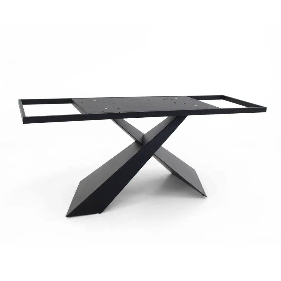Tavolo da Soggiorno Fisso con Piano in Ceramica Realizzato in Italia - Ferie Viadurini