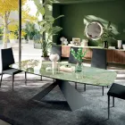 Tavolo da Soggiorno Fisso con Piano in Ceramica Realizzato in Italia - Ferie Viadurini