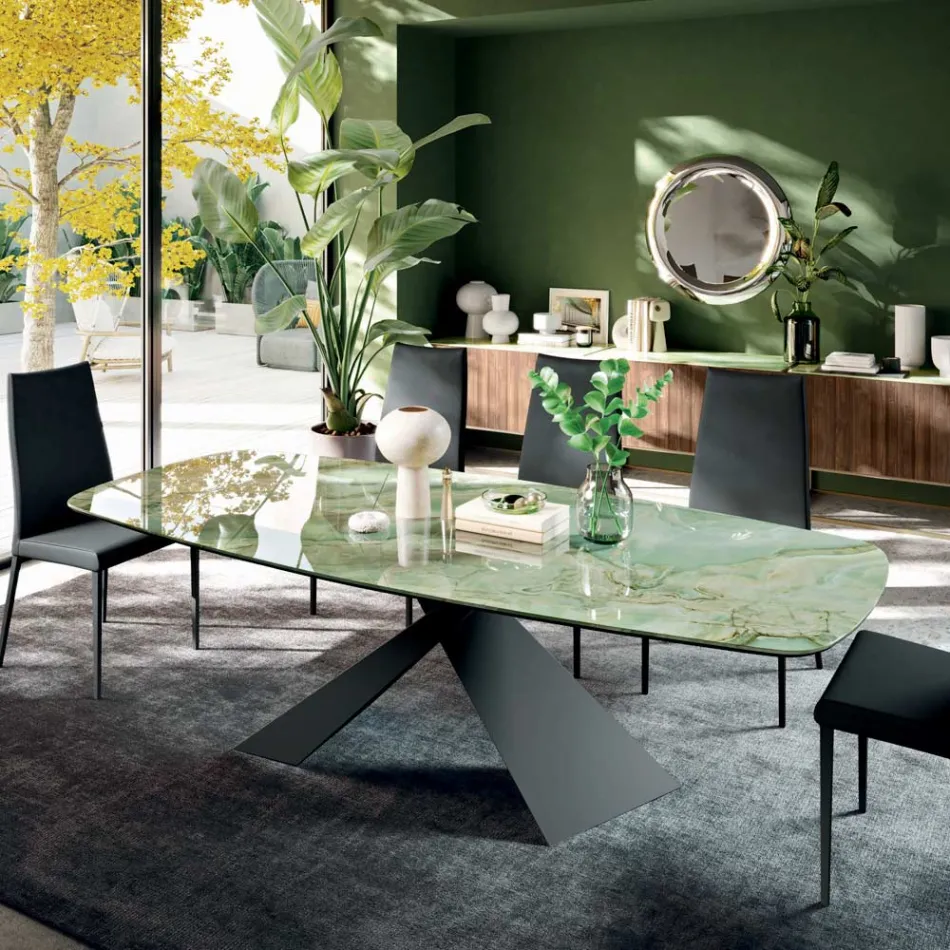 Tavolo da Soggiorno Fisso con Piano in Ceramica Realizzato in Italia - Ferie Viadurini