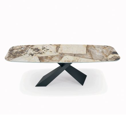 Tavolo da Soggiorno Fisso con Piano in Ceramica Realizzato in Italia - Ferie Viadurini
