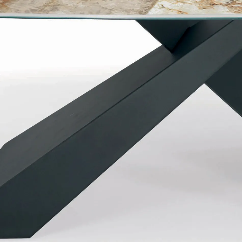 Tavolo da Soggiorno Fisso con Piano in Ceramica Realizzato in Italia - Ferie Viadurini