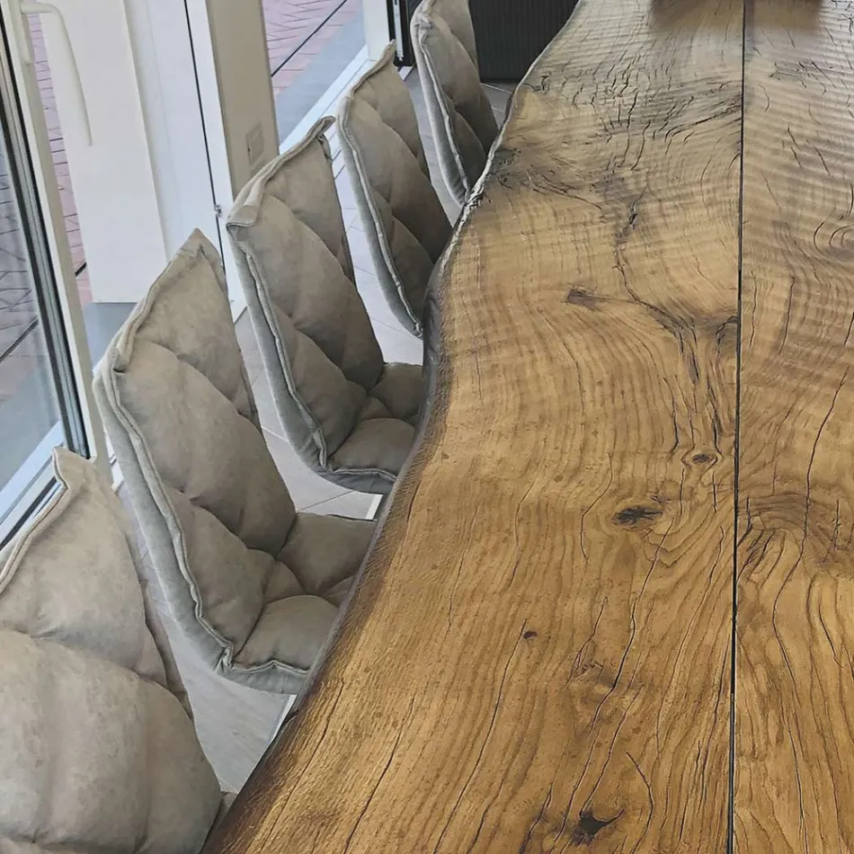Tavolo da Soggiorno in Quercia Secolare e 12 Sedie Incluse Made in Italy - Dite, Pezzo Unico Viadurini
