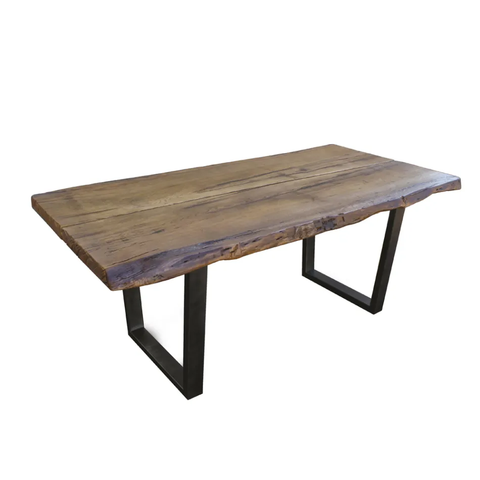 Tavolo da Soggiorno in Quercia Secolare e 12 Sedie Incluse Made in Italy - Dite, Pezzo Unico Viadurini