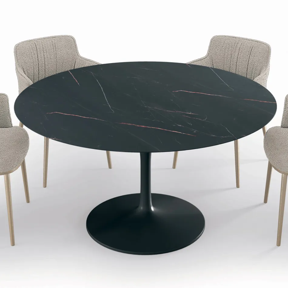 Tavolo da Soggiorno Rotondo Fisso in Laminato e Alluminio Made in Italy - Dollars  Viadurini
