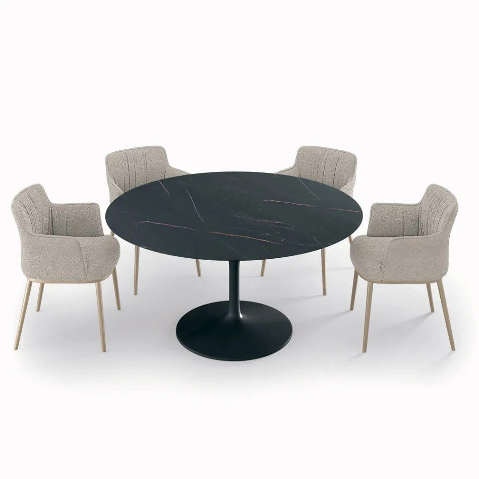 Tavolo da Soggiorno Rotondo Fisso in Laminato e Alluminio Made in Italy - Dollars  Viadurini