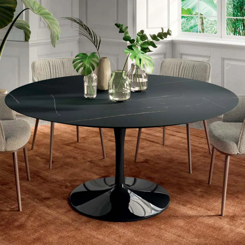 Tavolo da Soggiorno Rotondo Fisso in Laminato e Alluminio Made in Italy - Dollars  Viadurini