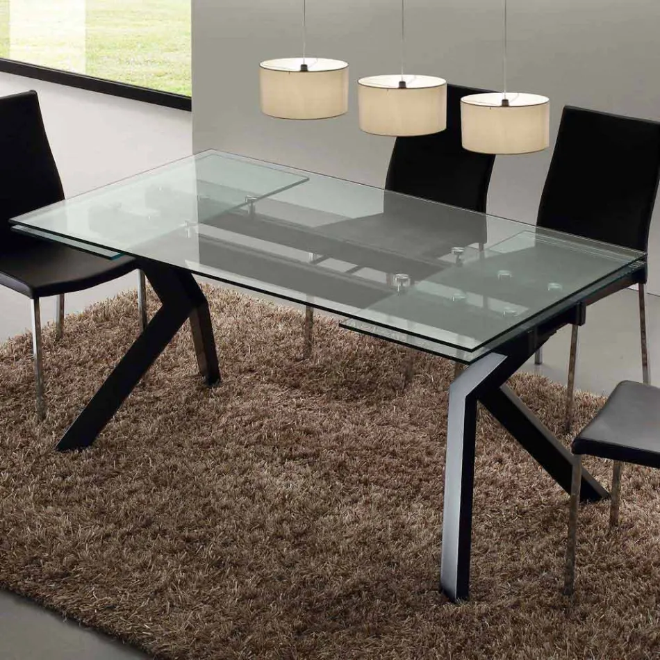 Tavolo di design allungabile in metallo e vetro temperato Mesa Viadurini