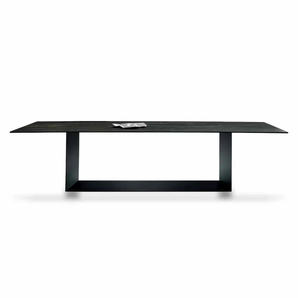 Tavolo di Design in Ceramica Noir Desir Opaco e Metallo Made in Italy – Moro Viadurini