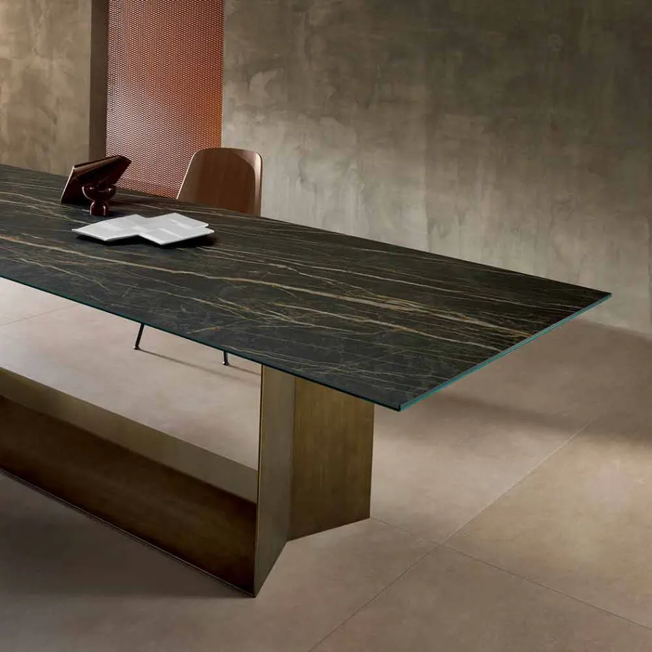 Tavolo di Design in Ceramica Noir Desir Opaco e Metallo Made in Italy – Moro Viadurini