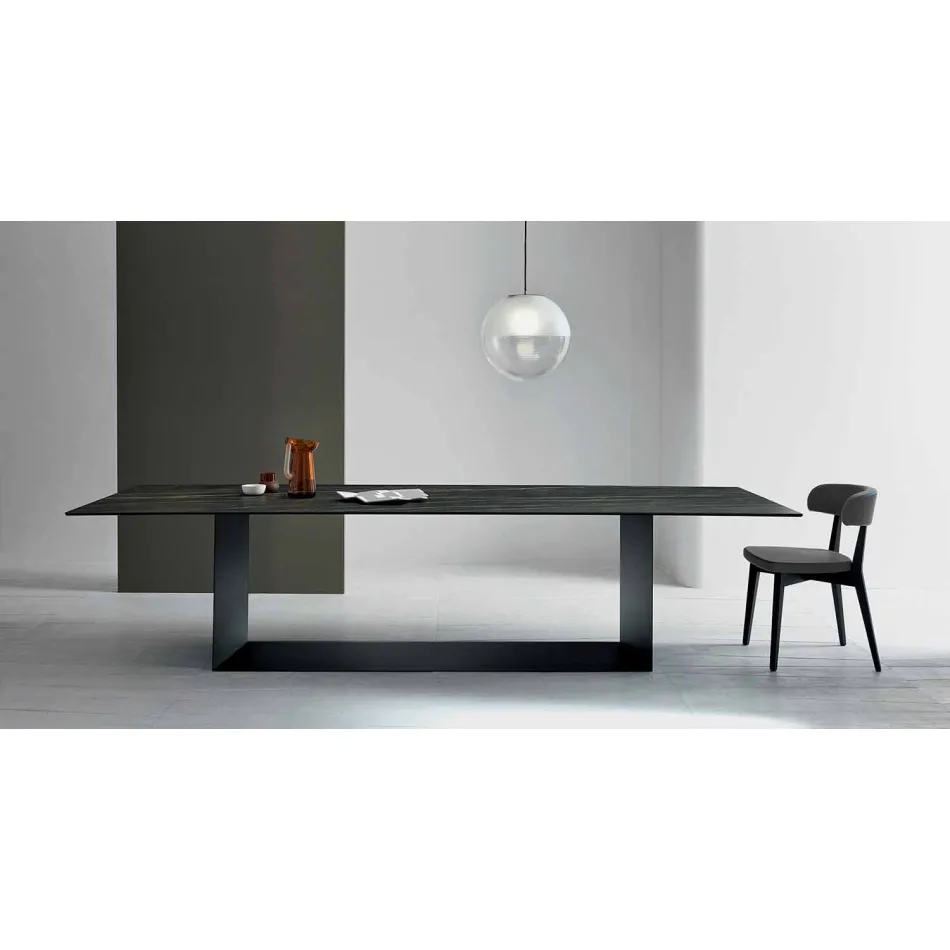 Tavolo di Design in Ceramica Noir Desir Opaco e Metallo Made in Italy – Moro Viadurini
