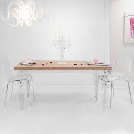Tavolo di design in legno di abete e plexiglass made in Italy, Castro Viadurini