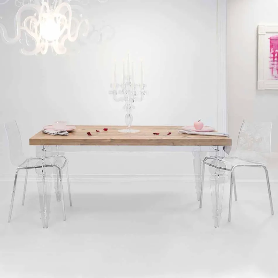 Tavolo di design in legno di abete e plexiglass made in Italy, Castro Viadurini